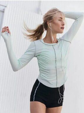 Free People FP Movement, Right On Run Layer Shirt, XS, Blue (Artic)